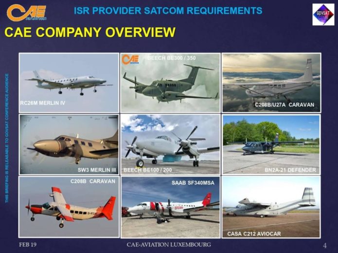 طائرات ALSR المختلفة المستأجرة من قبل CAE AVIATION كما هو معروض في وثيقة داخلية للشركة بتاريخ 2019.